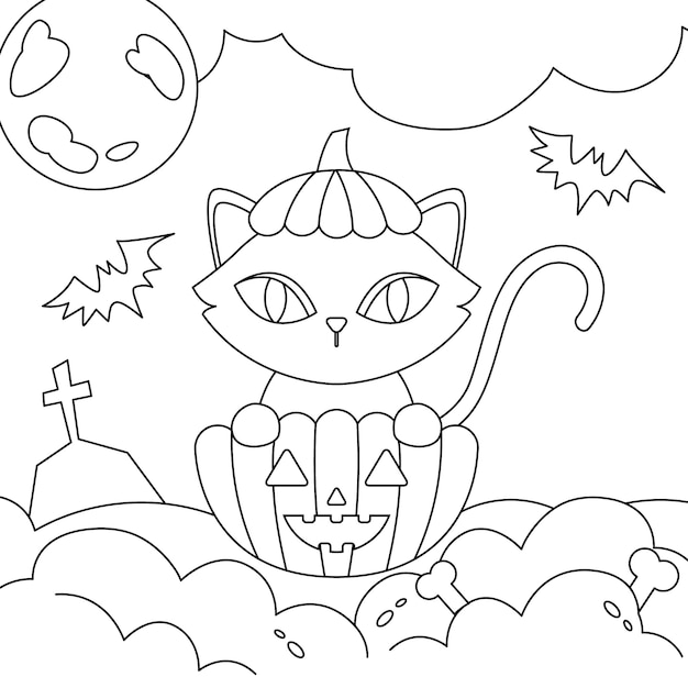 ベクトル フラット ハロウィンぬりえイラスト