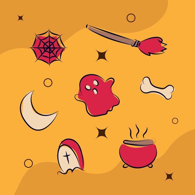 플랫 할로윈 요소 컬렉션 라인 아트 그림