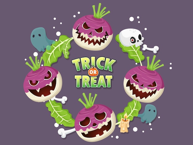 Flat halloween element collection in purple background Vector illustration