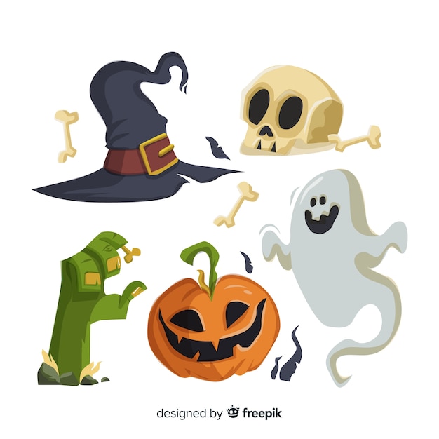 Flat halloween element collection white background