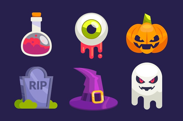 Vector flat halloween elements collection