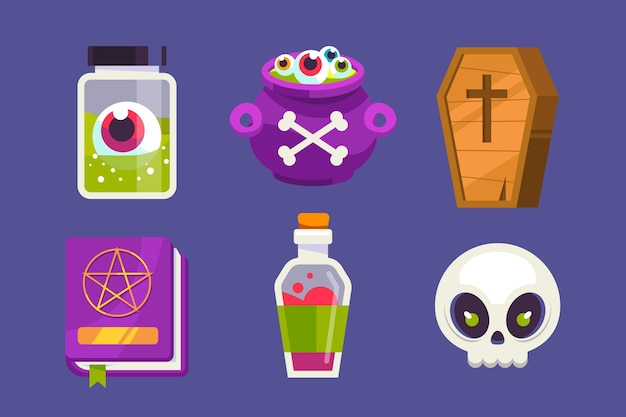 Vector flat halloween elements collection