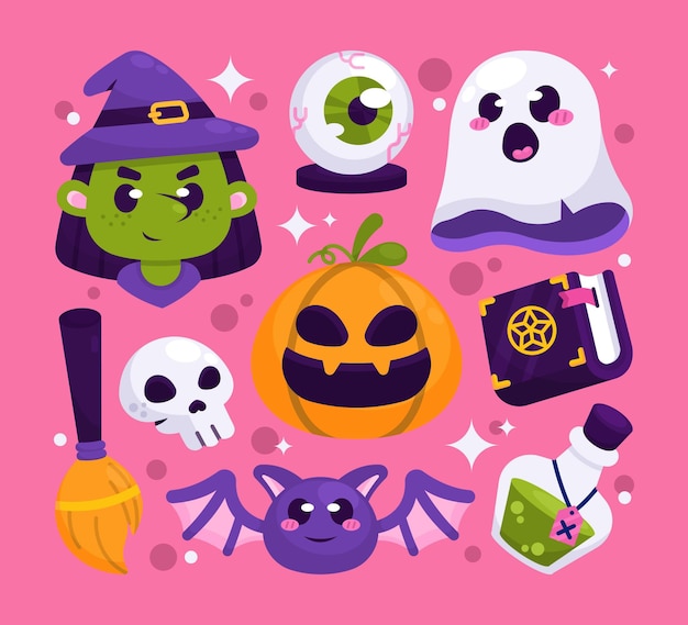 Vector flat halloween elements collection