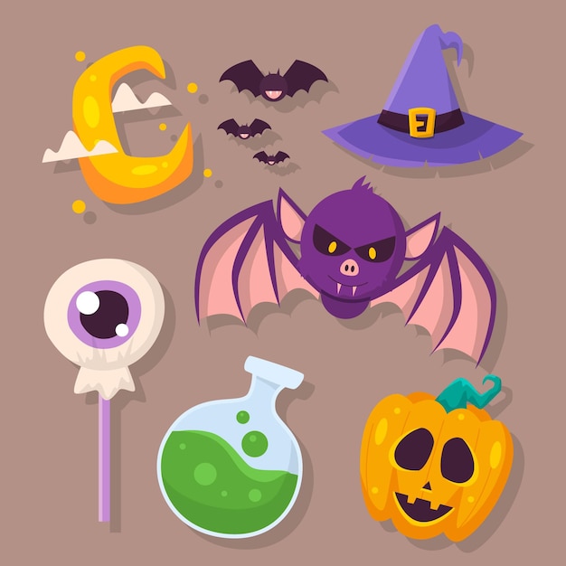 Vector flat halloween elements collection