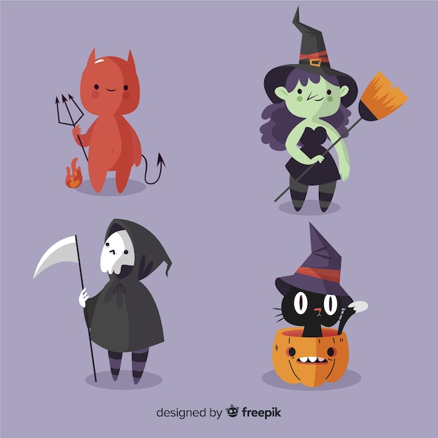 Flat halloween evil character collection