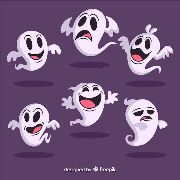 Flat halloween ghost collection