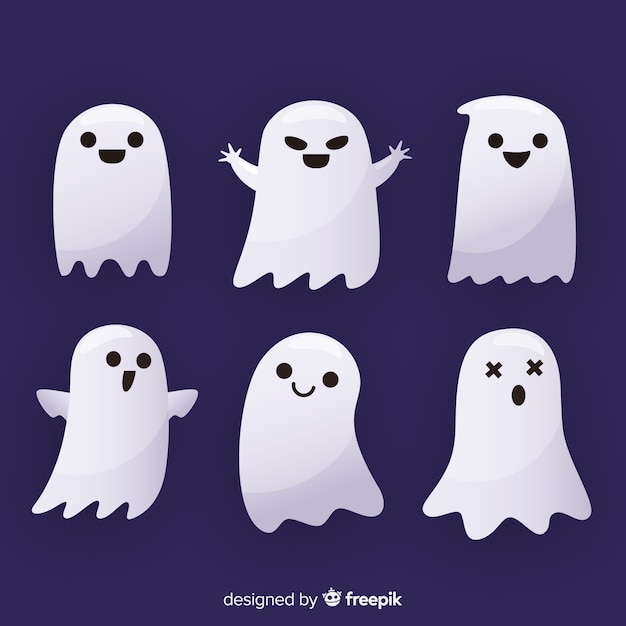 Flat halloween ghost collection