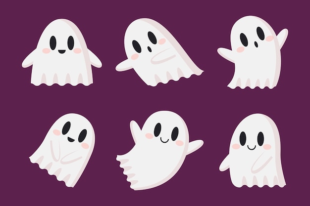 Vector flat halloween ghosts collection