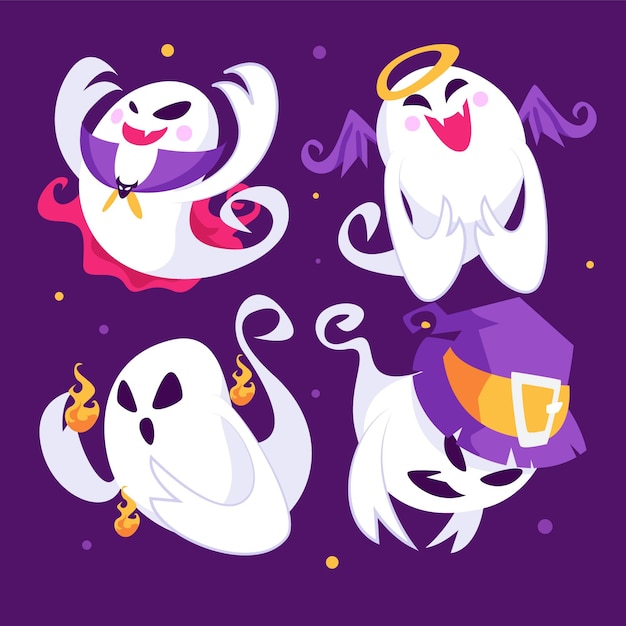 Vector flat halloween ghosts collection