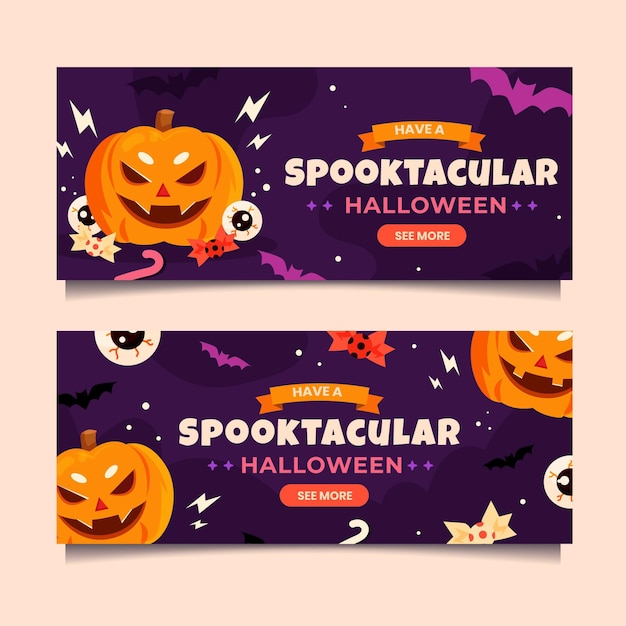 flat halloween horizontal banners set