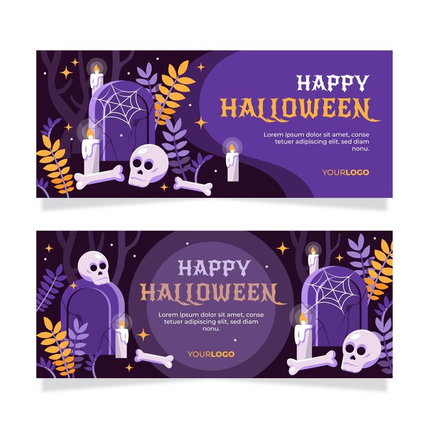 Flat halloween horizontal banners set