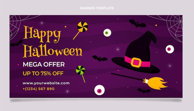 Vettore banner di vendita orizzontale piatto di halloween