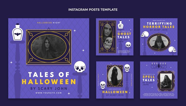 Flat halloween instagram posts collection