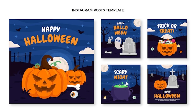 Vector flat halloween instagram posts collection