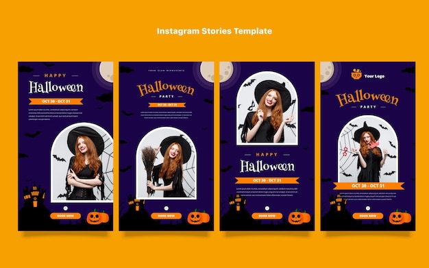 Vector flat halloween instagram stories collection