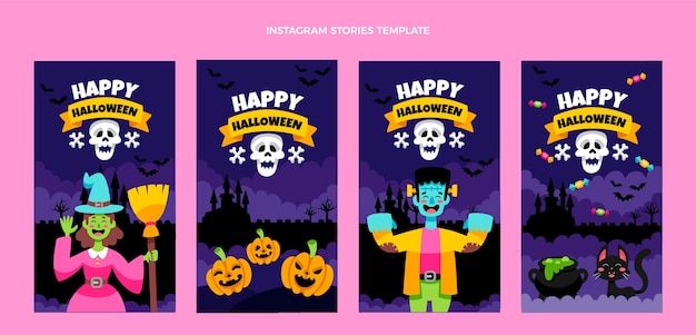 Vector flat halloween instagram stories collection