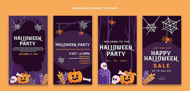 ベクトル フラットハロウィンinstagramストーリーコレクション