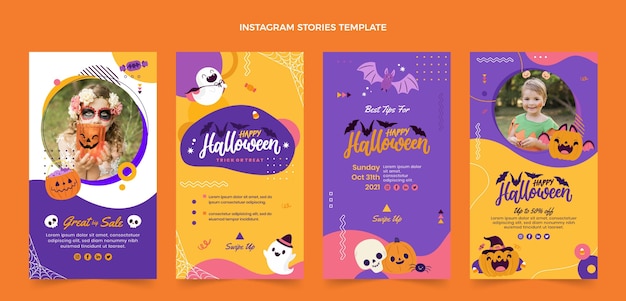 Vector flat halloween instagram stories collection