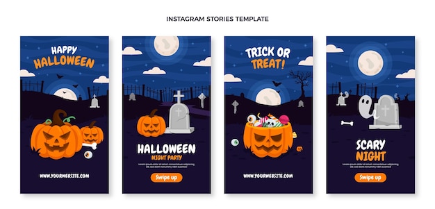 Vettore raccolta di storie piatte su instagram di halloween