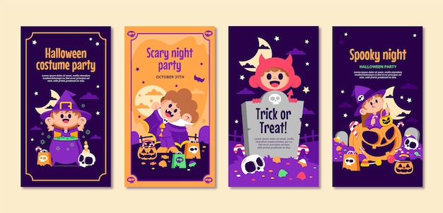 Vector flat halloween instagram stories collection