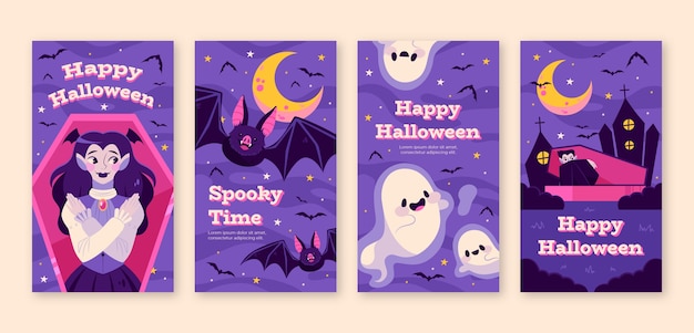 Vector flat halloween instagram stories collection