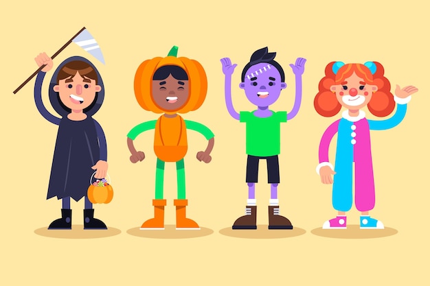 Flat halloween kids collection