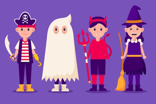 Vector flat halloween kids collection