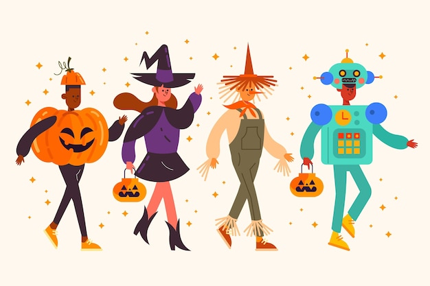 Vector flat halloween kids collection