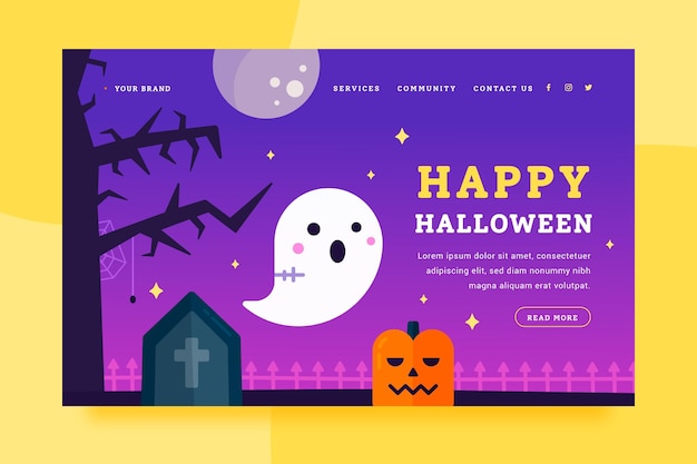 Flat halloween landing page template