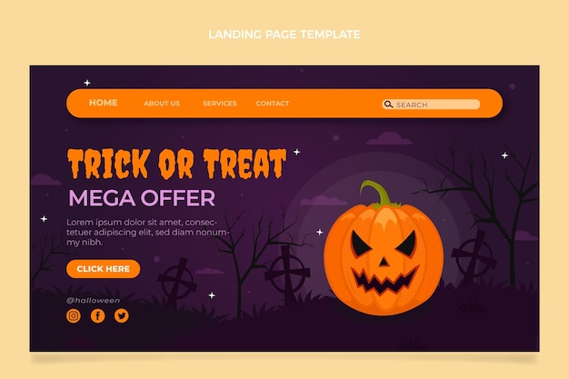 Vector flat halloween landing page template