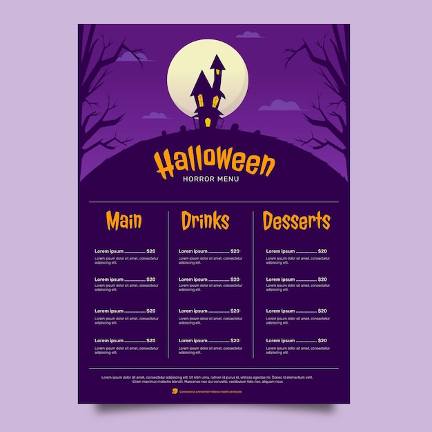 Vector flat halloween menu template