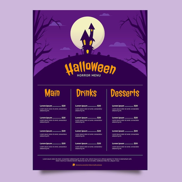 Flat halloween menu template