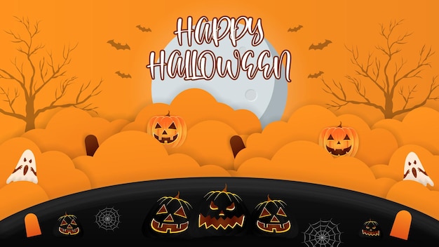 Vector flat halloween party banner invitation or celebration background