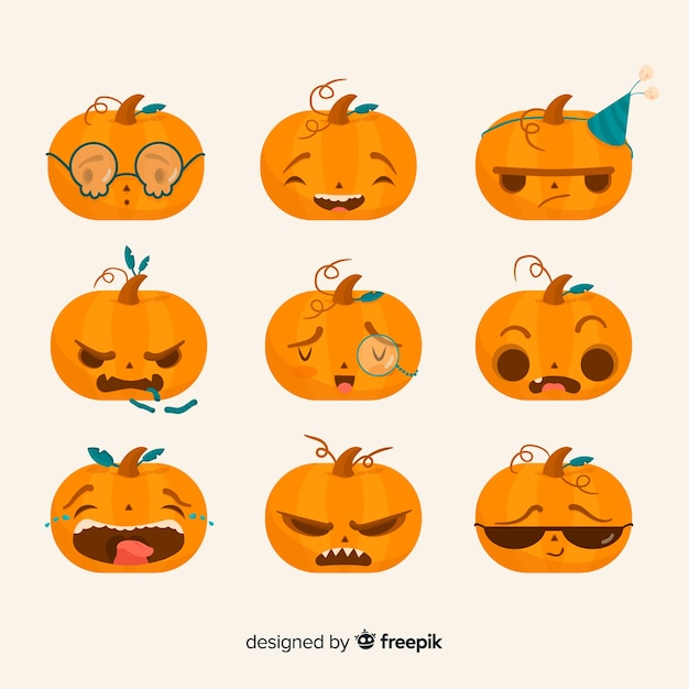 Flat halloween pumpkin collection