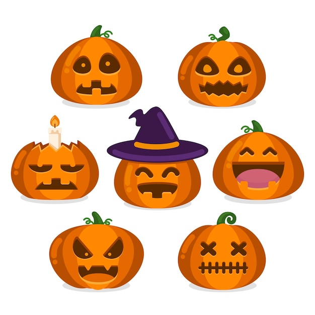 Flat halloween pumpkin collection