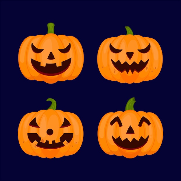 Vector flat halloween pumpkins collection