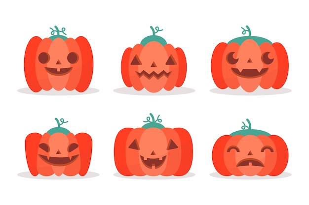 Vector flat halloween pumpkins collection