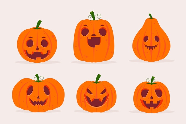 Vector flat halloween pumpkins collection