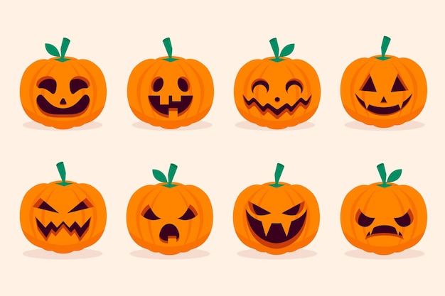 Vector flat halloween pumpkins collection