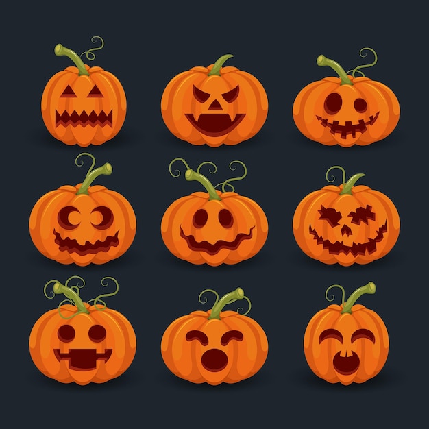 Flat halloween pumpkins collection