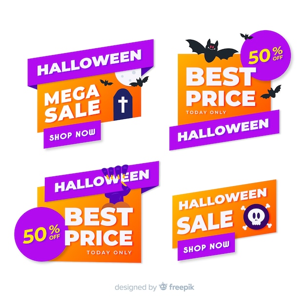 Flat halloween sale label and badge collection