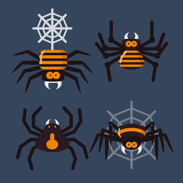 Vector flat halloween spiders collection