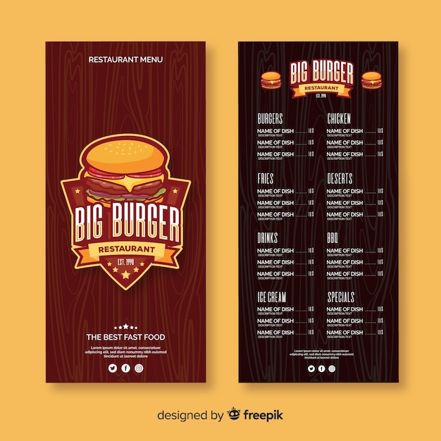 Flat hamburger restaurant menu template