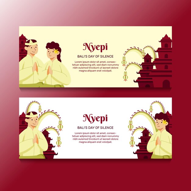 Flat hand draw nyepi illustration banners