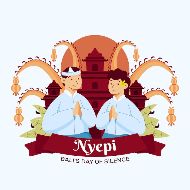 플랫 손으로 그리는 nyepi 그림