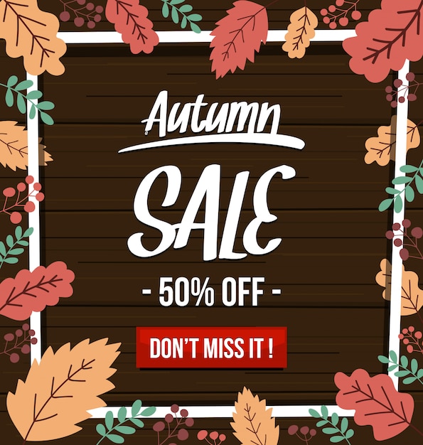 Flat hand drawn autumn sale frame banner dark template