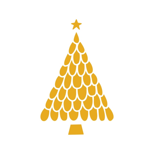 Flat hand drawn christmas tree gold silhouette illustration