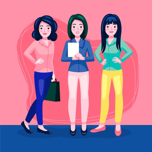 Vector flat-hand drawn confident female entrepreneurs