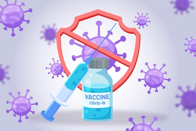 Vector flat-hand drawn coronavirus vaccine background