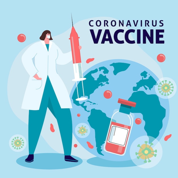 Flat-hand drawn coronavirus vaccine background